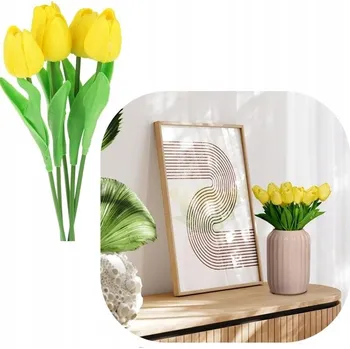 umělá květina Silikonové Tulipány - Umělé Umělé Květiny 34 cm, Dekorativní Rostliny do Vázy, Sada 5 ks