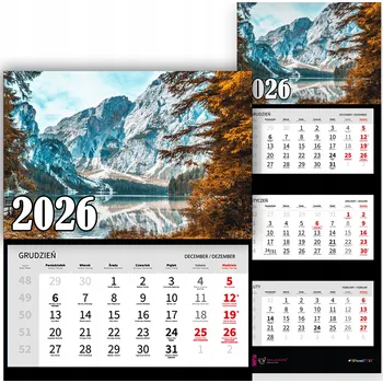 Kalendář TRÍDÍLNÝ NÁSTĚNNÝ KALENDÁŘ ROK 2026 | JEZERO HORY DÁREK RŮZNÉ VZORY