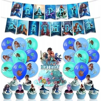 Party dekorace Narozeninová sada MALÁ MOŘSKÁ VÍLA - GIRLANDA / BALÓNKY K NAROZENINÁM