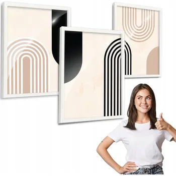 Obraz Sada 3 obrazů MINIMALISTICKÝ design bílý rámeček 30x40 na plexiskle triptych