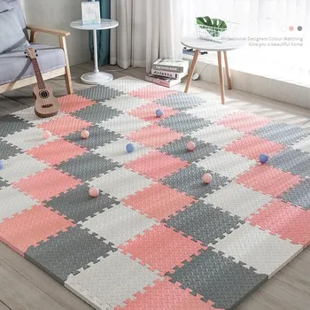 Hračka pro kojence Měkká pěnová podložka pro děti | dětská podložka, hrací koberec - Bílá-Růžová-Šedá , 6 ks