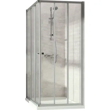 CONCEPT 100 sprchový kout 80x80 cm, rohový vstup, posuvné dveře, 6-dílný, stříbrná pololesklá/sklo čiré