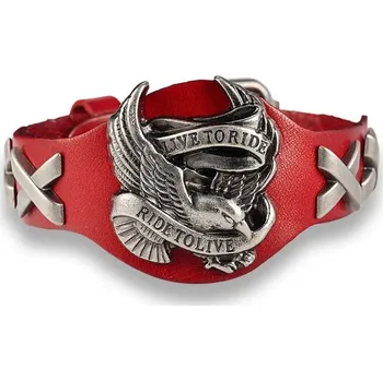 Náramek Pánský kožený motorkářský náramek lebka | pánský náramek, kožený náramek - Červený