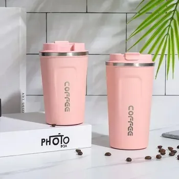 Termoska Nerezová termoska na cesty s vakuovou izolací | cestovní hrnek, termo láhev - Růžový , 510 ml