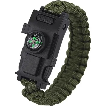 Vybavení pro přežití Nouzový svítící náramek s kompasem a píšťalkou | paracord náramek, outdoor náramek - armádní zelená