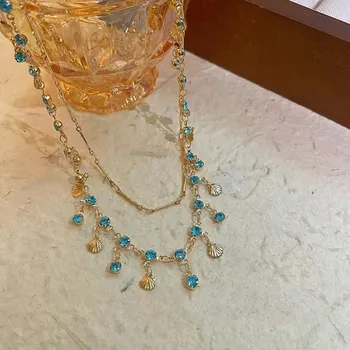 Náhrdelník Luxusní set ve zlaté barvě s modrým krystalem | náhrdelník, náramek - Náhrdelník