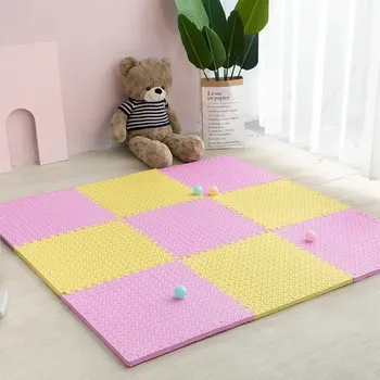 Hrací deka Měkká pěnová podložka pro děti | dětská podložka, hrací koberec - Růžovo-žlutá , 4 KS