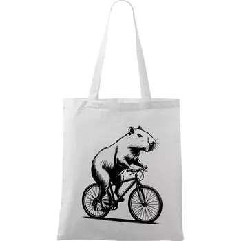 Nákupní taška Kapybara na kole černá - Taška bavlněná - 42 x 38 cm ( Bílá )