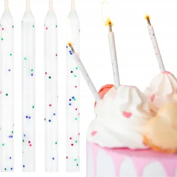 Dortová svíčka BÍLÉ NEHASNOUCÍ SVÍČKY S SE TŘPYTKAMI 12 Ks DEKORATIVNÍ NA DORT K NAROZENINÁM