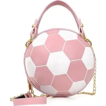 Kabelka Kulatá crossbody kabelka se sportovním motivem | dámská kabelka kožená kabelka - Fotbalová růžová