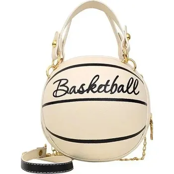 Kabelka Kulatá crossbody kabelka se sportovním motivem | dámská kabelka kožená kabelka - Basketbalový míč bílá