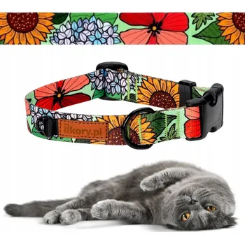 Obojek pro psa STYLOVÝ nastavitelný obojek pro kočku 30-36 cm Ukory POTISK s květinami