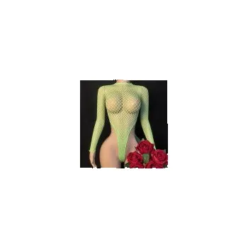 Dámské erotické body Sexy síťované černé body s rukávy One Size BS12 Barva Zelená fluorescenční 08595729794405 8595729794405