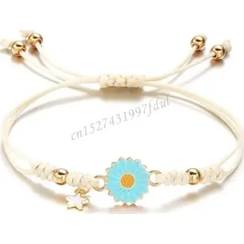 Náramek Náramek s květinou přátelství nastavitelný | dámský náramek, párový náramek - Modrý