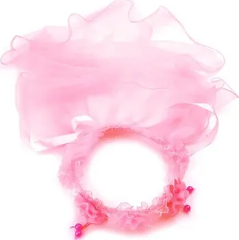 Dětská čelenka s květy a závojem | květinový věneček, svatební doplněk - Růžový