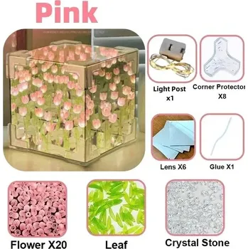 Noční světlo Tulipánová noční lampička zrcadlová DIY | dekorativní lampa, noční světlo - Růžový