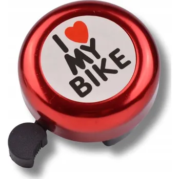 Zvonek na kolo Mechanický zvonek na kolo, hliník/PVC, 54 mm, I LOVE MY BIKE, červený