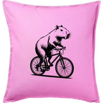 Polštář Kapybara na kole černá - Polštář 50x50 - 50x50 - Pouze potah ( Růžová )