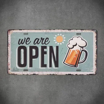 Obraz Dekorativní kovová cedulka WE ARE OPEN 2