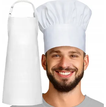 Kuchyňská zástěra Sada 2x zástěra šéfkuchaře, sada čepice a zástěry, kuchařská gastronomická zástěra