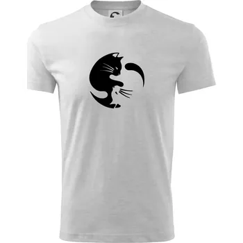 Kočka - Jin jang - Tričko dětské bavlněné - 98 cm / 2 roky ( Světlešedý Melír )