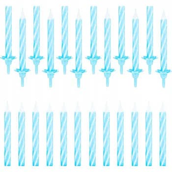 Dortová svíčka MODRÉ SVÍČKY SPIRÁLY 24ks DEKORATIVNÍ NA DORT NAROZENINOVÉ OZDOBY
