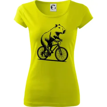 Dámské tričko Kapybara na kole černá - Dámské triko Pure - XS ( Limetková )