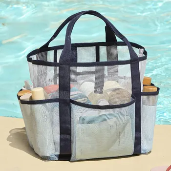 Plážová taška Plážová síťovaná taška s kapsami | plážová taška kabelka - Modrý