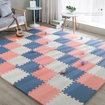 Hračka pro kojence Měkká pěnová podložka pro děti | dětská podložka, hrací koberec - Bílá-Růžová-Modrá , 6 ks