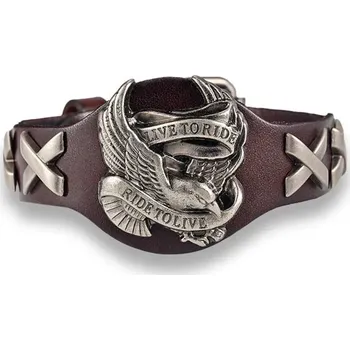 Náramek Pánský kožený motorkářský náramek lebka | pánský náramek, kožený náramek - Káva