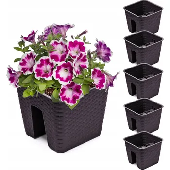 Květináč 5x Truhlík Květináč 27,2 x 27,2 cm Ratan Umbra Hnědá 8,5L zábradlí na balkon