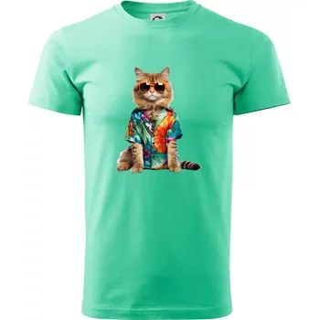Kočka v létě - Klasické pánské triko vyšší gramáže - XS ( Mátová )