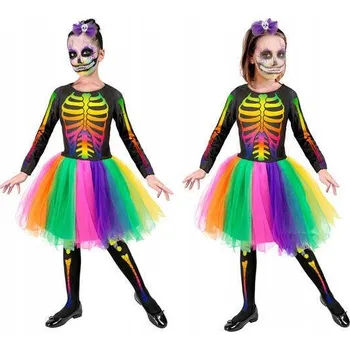 Karnevalový kostým KOSTÝM DĚTSKÝ KOSTÝM SKELET BALERÍNA DUHOVÁ TANEČNICE HALLOWEEN PŘEVLEK 104