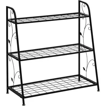 Zahradní dekorace Kovový výstavní regál na rostliny do bytu / do obchodu, černý, 82x81x35 cm