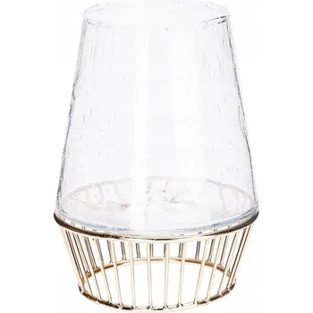 Váza Skleněná váza svícen 26x15 cm s kovovou zlatou základnou dekorativní