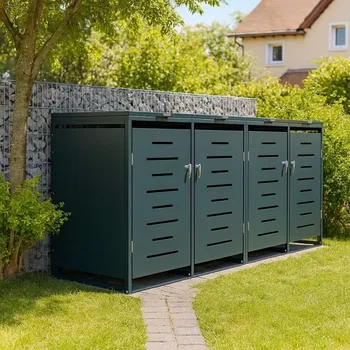 Popelnice Kovový přístřešek pro 4 popelnice, antracit, 264×116×80 cm