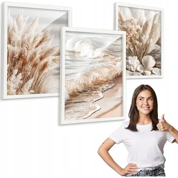 Obraz Sada 3 obrazů vzor BOHO mušle moře bílý rámeček 50x70 na plexiskle triptych
