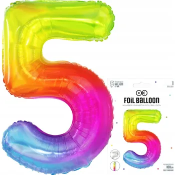 Balónek FÓLIOVÝ BALÓNEK ČÍSLICE PĚT 5 VELKÝ BAREVNÝ DUHOVÝ BALÓNEK NA HELIUM 100cm