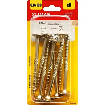 Vrut TESAŘSKÉ VRUTY DO DŘEVA 8x100 TALÍŘOVÁ HLAVA TORX BLISTR 8ks KLIMAS
