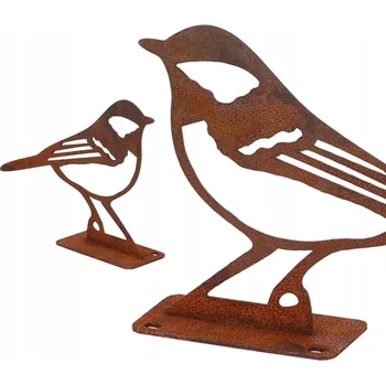 Zahradní dekorace Sýkorka zahradní dekorace VZHLED CORTEN rez OZDOBA DO ZAHRADY ptáček 14x10 cm