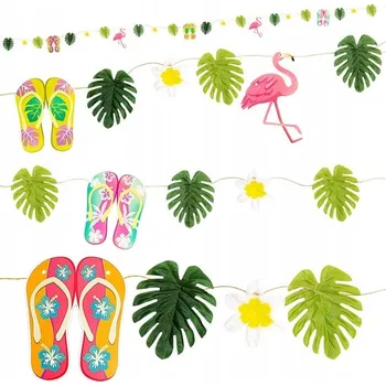 PAPÍROVÁ GIRLANDA HAVAJSKÁ 360 CM TROPICKÁ ŽABKY LISTY PALMY KVĚTINY