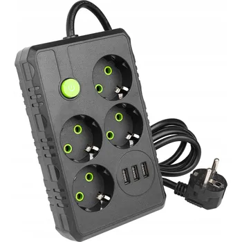 Napájecí kabel Prodlužovací Kabel zásuvková lišta Masterled 2 m 4 zásuvky 3x USB černý