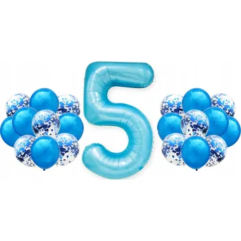 Balónek Sada MODRÁ k 5. NAROZENINÁM 100cm VELKÉ balónky