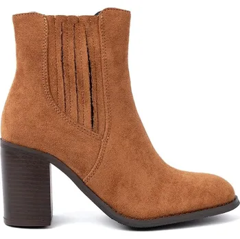 Dámské polobotky Výborné dámské kotníkové boty karamel na širokém podpatku 38