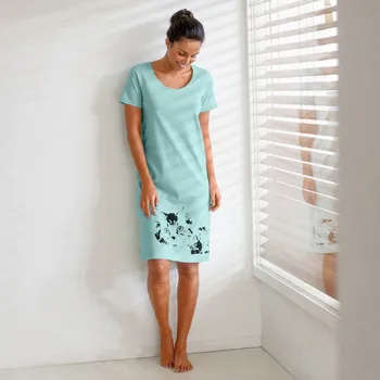 Dámská noční košile Sada 2 krátkých nočních košil s potiskem kočky světle tyrkysová/modrá 56