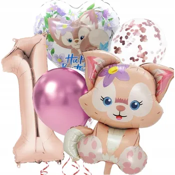 Balónek Sada narozeninových BALÓNKŮ Liška LinaBell Srdce Konfety Rose gold ČÍSLICE 1