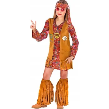 Karnevalový kostým KOSTÝM MALÁ HIPPIE S KVĚTINAMI, HNĚDÝ 128