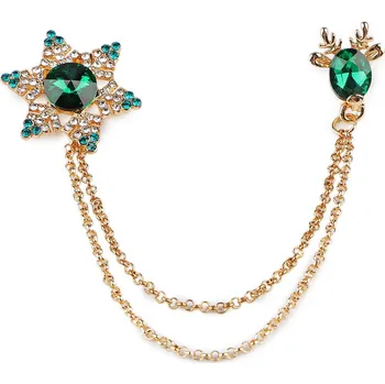 Brož / spona dragoun s broušenými kamínky vločka a sob, barva 2 zelená smaragdová