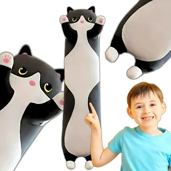 plyšák DLOUHÝ KOCOUR ČERNÝ ČERNO-BÍLÝ PLYŠOVÁ HRAČKA POLŠTÁŘ PLYŠOVÝ MAZLÍČEK PŘÍTULNÍČEK 50 cm