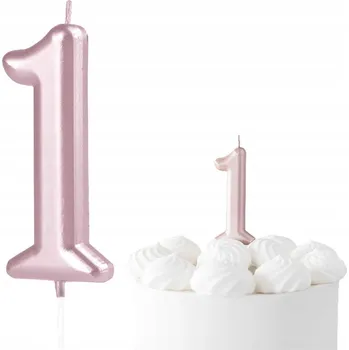 Dortová svíčka RŮŽOVĚ ZLATÁ ČÍSLICE ČÍSLO 1 JEDNA RŮŽOVÁ DEKORATIVNÍ SVÍČKA NA DORT